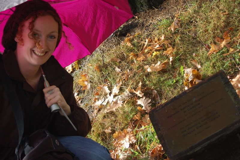 A slightly wet me at the Suffrage Oak on WMH Walk