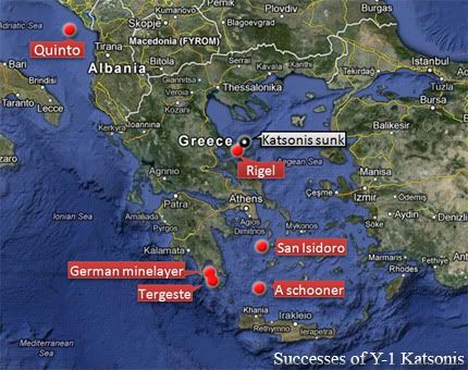 A map of the successes of Y-1 Katsonis.