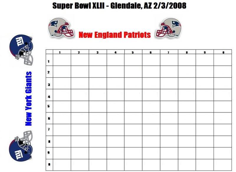 2008 Super Bowl Squares Game - CANCELLED