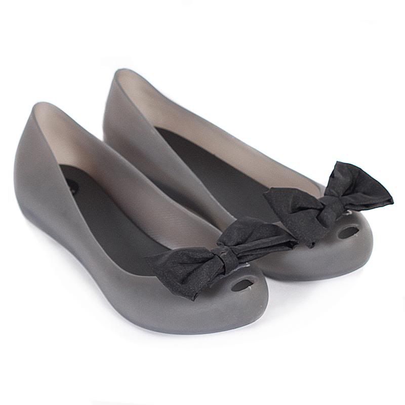 MELISSA WOMEN'S SWEET BLACK SMOKE PLASTIC BOW FLAT SHOES UK 3-8 RRP £65