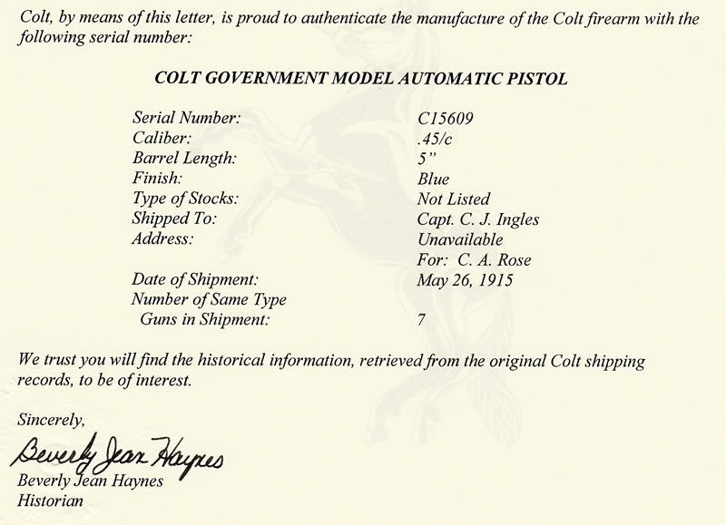 Need Help with Info from a Colt Letter 1911Forum