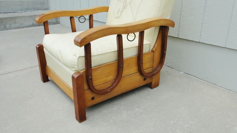 Vintage 1950s Western Cowboy Horse Lounge Chair Yoke Arms Rings Horseshoe Sides