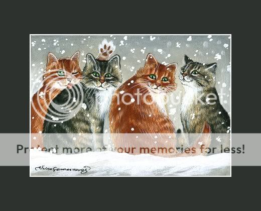 Ginger Cat ACEO Four Friends an original by I Garmashova  