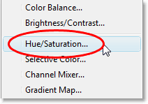 hue saturation option