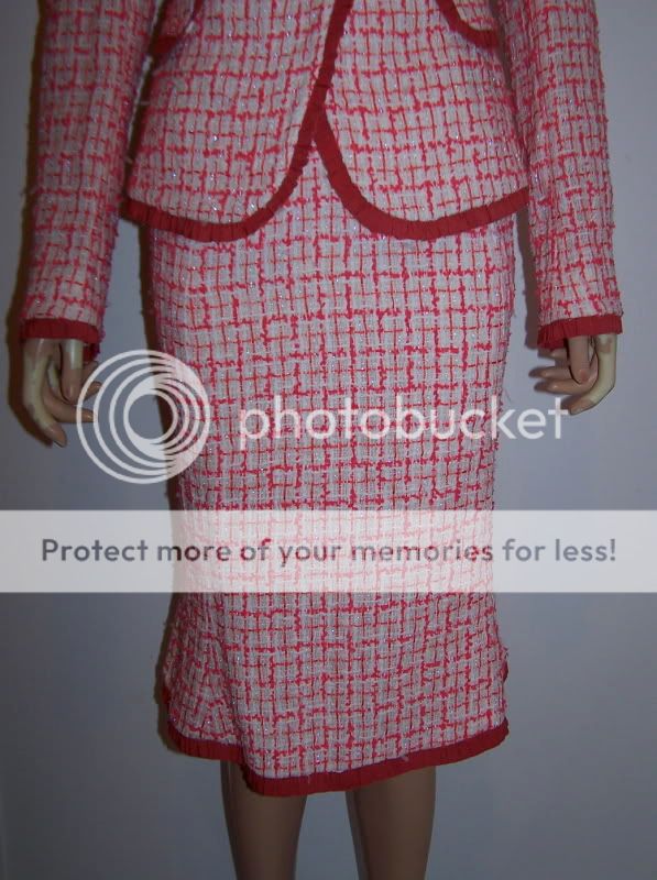 8K MONIQUE LHUILLIER TWEED SKIRT SUIT WHITE CORAL 10  